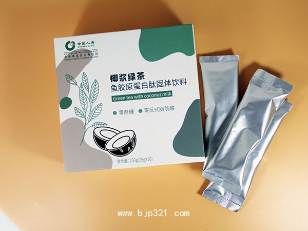 椰漿綠茶魚膠原蛋白肽固體飲料