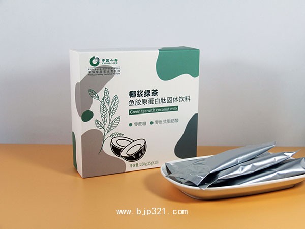 椰漿綠茶魚膠原蛋白肽固體飲料